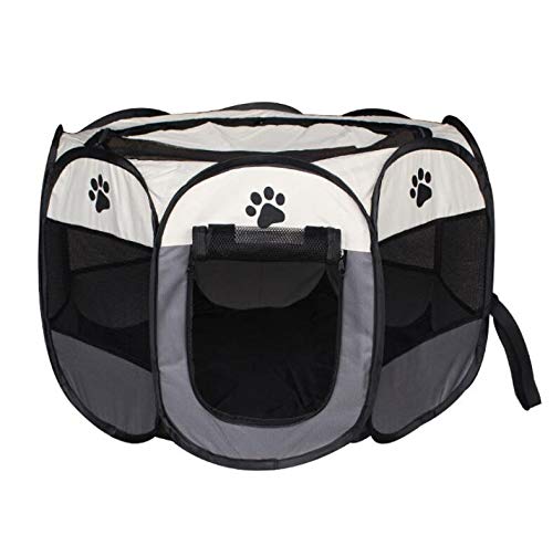 Marbeine - Parque de juego para perro, parque para cachorros pequeños animales plegable, jaula de perro/gatos, portátil, tienda de juegos S/L (S/74 x 74 x 43 cm), color beige y gris
