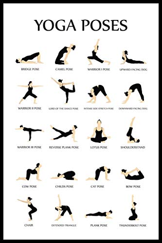 Image of Laminated Workout Posters For Home Gym Yoga Poses Reference Chart Studio Black White Exercise Motivational Class Poster Dry Erase Wall Art 24x36