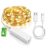 Auting Mini cadena de luces con batería recargable, 5 m, 50 ledes, 1 unidad