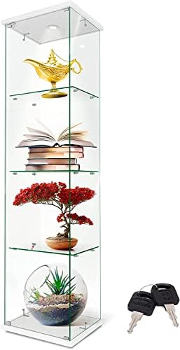 CABINETTI Glass Cabinet 16.7"x14.4"x63.8" | Tempered Glass Display Cabinet with Shelves and Door, Spotlight with Charger & Security Lock | Glass Curio Cabinet Display case