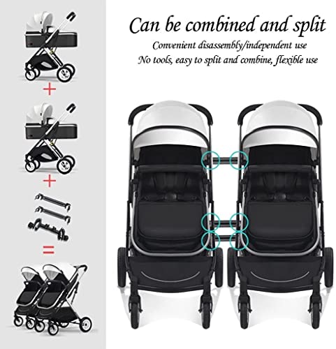 YDoo Doppel-Kinderwagen nebeneinander, Tandem für Säuglinge und Kleinkinder, Faltbarer Hochlandschafts-Stoßdämpfungs-Regenschirm, Zwillings-Kinderwagen, mit Verstellbarer Rückenlehne, Zubehör, Br