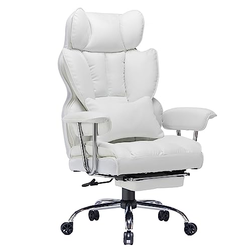 Efomao Desk Office Chair 400LBS, Big High Back PU Leather Computer Chair, Executive Office Chair with Leg Rest and Lumbar Support, White Office Chair by Efomao - Image 8