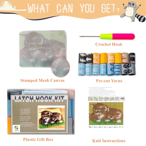 Image of EMISTEM Latch Hook Kits for Adults - DIY Latch Hook Rug Kits, Crochet Kit for Beginners, Rug Making Kits with Printed Canvas, Gift Packaging. (Two Grass Cats, 16x21 inch)