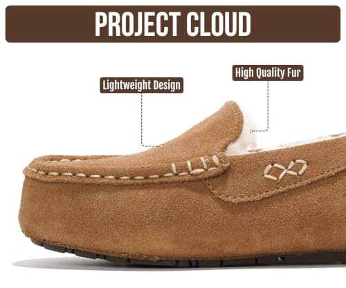 Image of Project Cloud 100% Genuine Leather Slippers for Women - Fur Lined Outdoor Slippers for Women Footwear with Memory Foam - Stylish Womens Moccasin (Cathi)