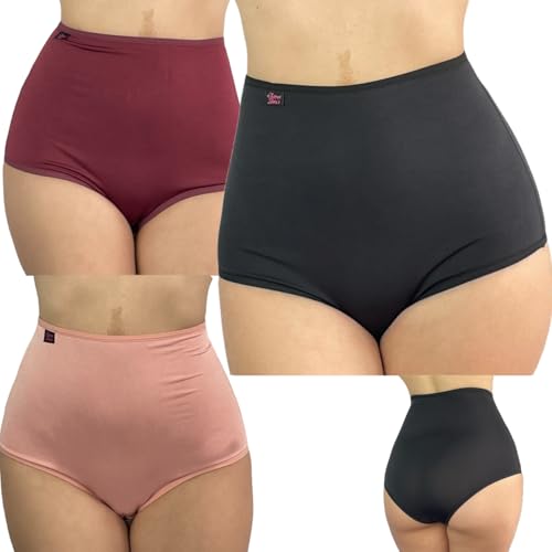 Kit 3 Calcinha Cinta Dupla Pós Parto Cintura Alta Lingerie (BR, Alfa, G, Regular, PRETO ROSA VINHO)