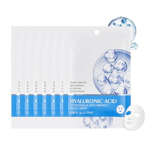 7 Stück Hyaluron Gesichtsmaske, Hyaluronsäure Hydrogel Face Mask, Anti-Falten Tu
