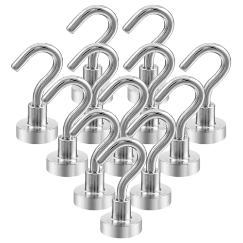 CENCERY 12-Pack Cruise Cabin Magnetic Hooks (18lb+) - Heavy Duty Neodymium Metal for Kitchen, Office & Clothes Hanging (Silver)