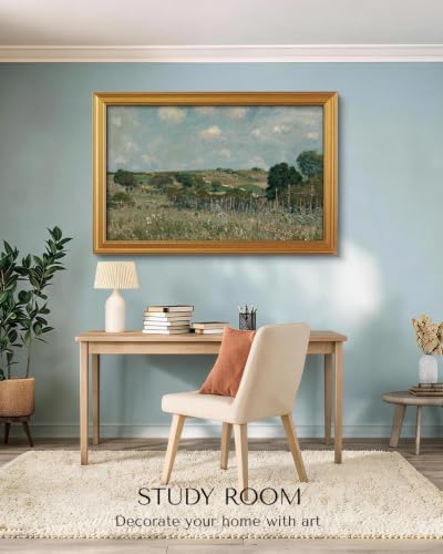 Image of VIYYIEA Large Gold Framed Wall Art, Landscape Picture -Grassland- 36 inch x 24 inch