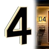 Solarbetriebene Hausnummern für den Außenbereich, schwarz und gold, 23 cm, wasserdichte LED-Adressschilder, solarbetrieben, Nachtsichtbarkeit (4)