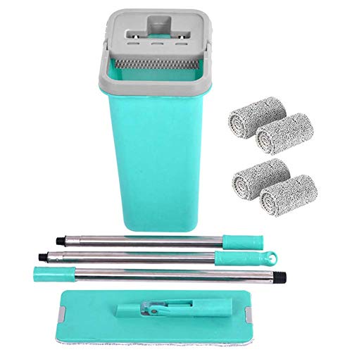 ECOSWAY Flacher Mop und Eimer Gratis Hand Waschen Nass und Trocken Wischen für Heim Boden Alle Oberflächen - 4 Mopp-Tuch