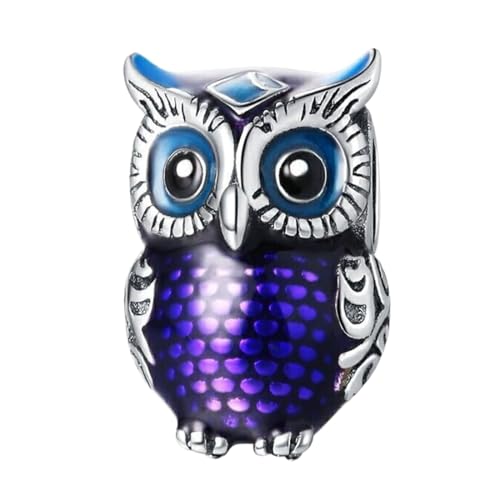 EHEG Purple Owl Charms for Bracelets and Necklaces 925 Sterling Silver with 5A Cubic Zirconia Dangle