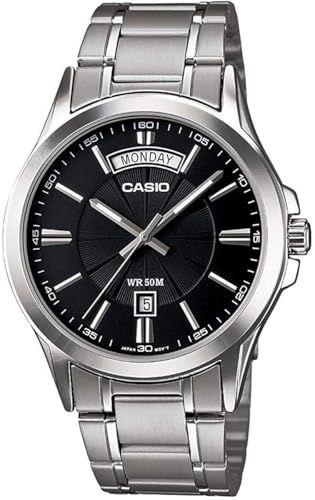 Casio MTP1381D-1AV montre analogique cadran noir bracelet acier inoxydable homme