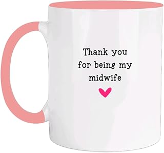 Midwife Gifts, Midwife Mug, Thank you for being my midwife, pink handle and pink inside the mug