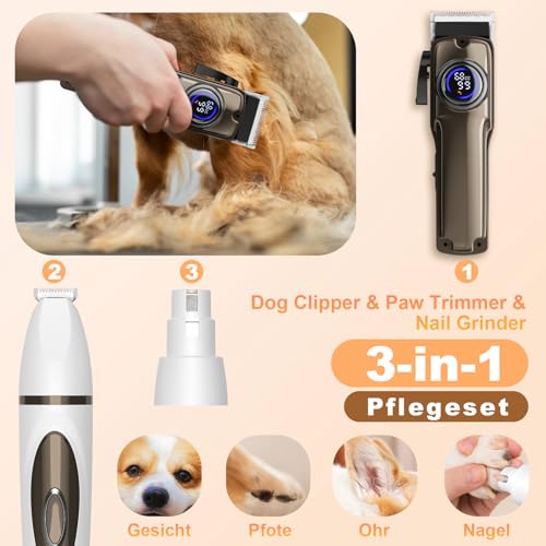 TECHMUR Hundeschermaschine und Pfotentrimmer 3in1 Set,Schermaschine für Haustiere,Profi Tierhaarschneider für Dichtes Fell + Pfotenschneider - Hunde & Katzen