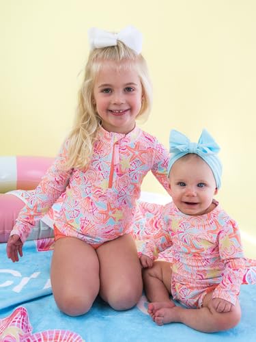 Image of RuffleButts Baby /Toddler Girls Rash Guard 2-Piece Swimsuit Set - Long Sleeve Bikini with UPF 50+ Sun Protection