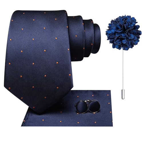 Image of Hi-Tie Mens Paisley Floral Striped Ties Set Silk Necktie and Lapel Pin for Men Pocket Square Cufflinks Set Business Wedding