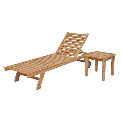 Happy Garden Ensemble Bain de Soleil Droit en Teck avec Table d'appoint Java