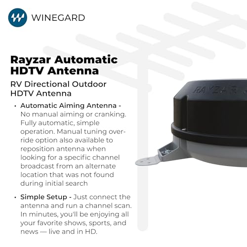 Image of Winegard Rayzar Automatic RZ-8535 Fully Automatic RV Antenna (4K Ultra-HD Ready, ATSC 3.0 Ready, Digital VHF /UHF, Amplified) - Black