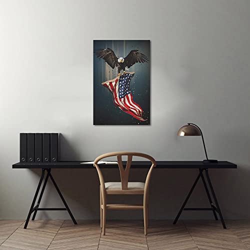 American Flag Canvas Art, Usa Flag Wall Decor Retro Us Flag And Bald Eagle Picture Print Usa Patriotic Poster Modern Artwork For Living Room Bedroom Office Decor Framed Ready To Hang (24" W X 36" H) #TOP2
