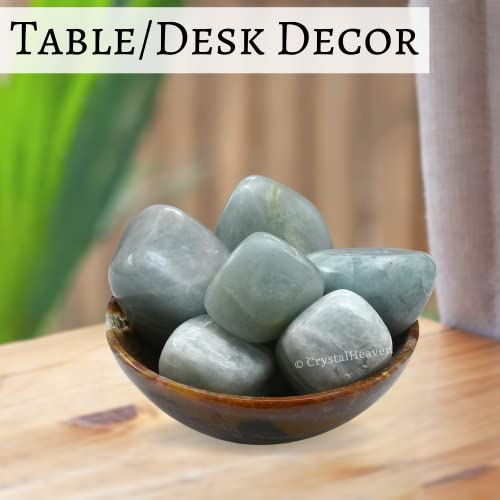 Image of Certified Aquamarine Crystal Healing Tumbled Stone, Natural Polished Crystals for DIY Crafts, Manifestation, Meditation, Pooja Feng Shui and Reiki Healing (30 Grams)