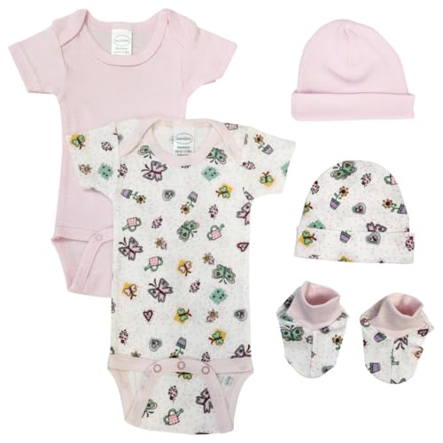Bambini NC-0595 Newborn Baby Girl 5 Piece Layette Sets White & Pink