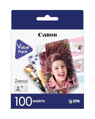 Canon Zink™ Fotopapier – Selbstklebendes 5 x 7,6 cm (2x3') Fotopapier (100 Blatt) – Drucken Sie Handy-Fotos für personalisierte Aufkleber