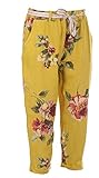 OgLuxe-Markenartikel OgLuxe Damen-Hose, Italienischer Lagenlook, Blumenmuster, Leinen, Gürtel, Sommerurlaub, leicht, mit Taschen, Größe M/XL Gr. One Size, senffarben