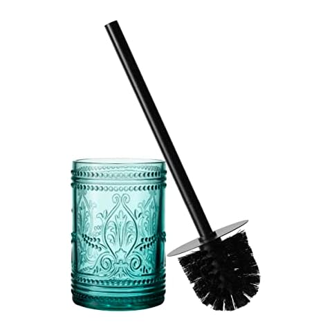 Glass Decorative Toilet Bowl Cleaner Brushes & Holder Set for Bathroom Accessories Storage/Organization/Decoration- Teal Blue (Brush and Holder only) Cover