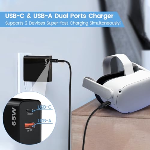 Cargador USB C 65W compatible con Meta Oculus Quest 3s y cable para Pico 4 3