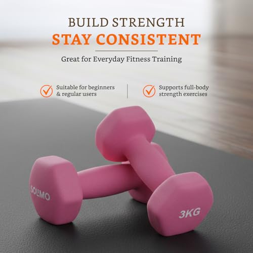 Image of Amazon Brand - Solimo Neoprene Dumbbell 3 Kg, Set of 2 (Light Pink)