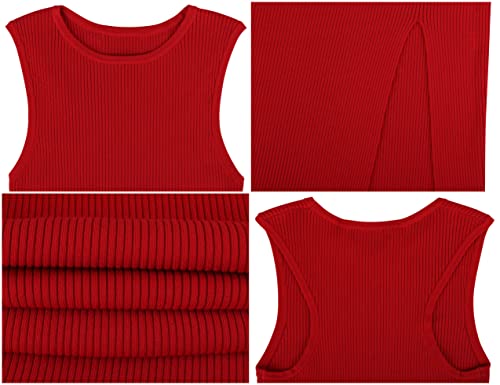 Prettyguide Sleeveless Sweater Dress For Women Sexy Side Slit Knit Tank Midi Dress Summer Casual Red S #TOP5