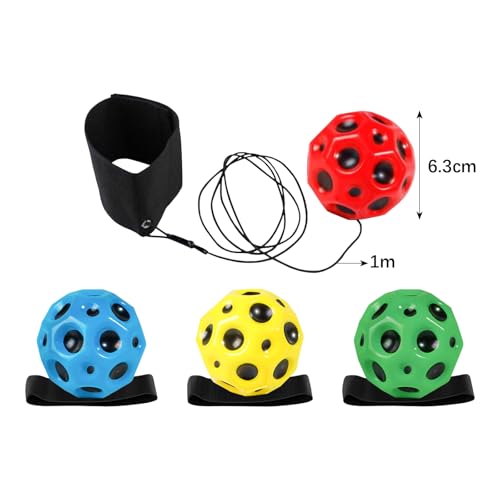 4 Stück Wurfball mit hohem Rückprall, Handgelenkball mit Seil, elastischer Handgelenkball, Rückprallball zum Training der Reaktionsfähigkeit, Hand-Auge-Koordinationstrainingsgerät für Fußball
