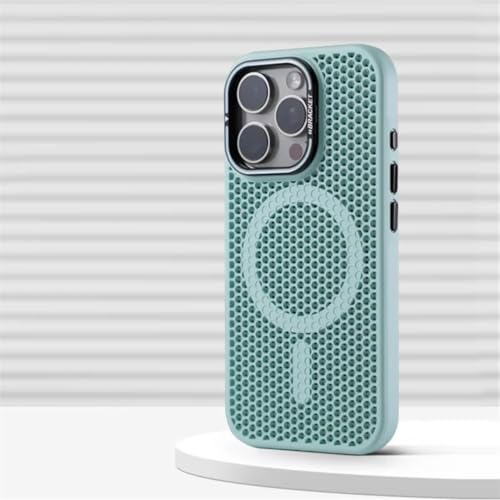 Coque iPhone 17 verte avec support magnétique d'objectif et grille de dissipation de la chaleur