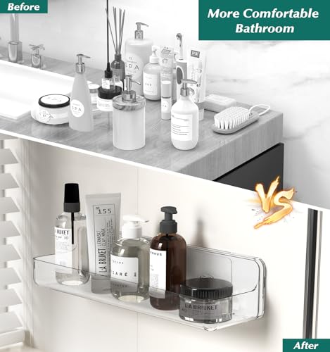 JNDETOP Shower shelves, Adhesive Clear Acrylic Bathroom Shower caddy Organizer, Transparent No Drilling Wall Mount Bathroom Storage by JNDETOP - Image 4