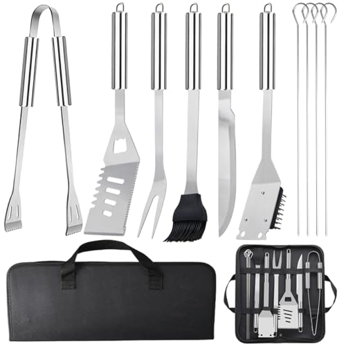 11Pcs Ensemble Ustensiles Barbecue en Acier Inoxydable Professionnel - Kit d'Accessoires Grill Pratiques avec Sac Portable - Set Outils pour Camping d'Extérieur et Pique-Nique