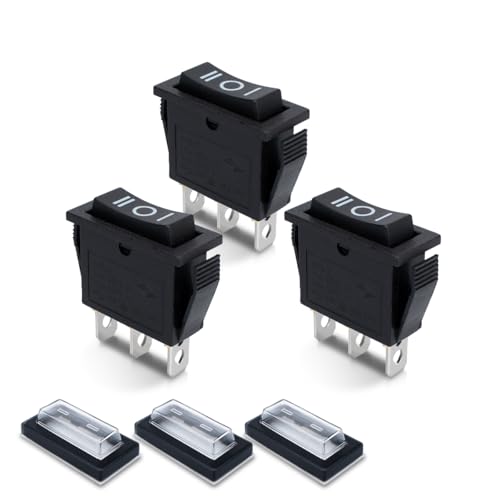Innfeeltech 3 Pcs Mini Interruptor Basculante Negro KCD3-101 Pin Posición de palanca con Tapas impermeables