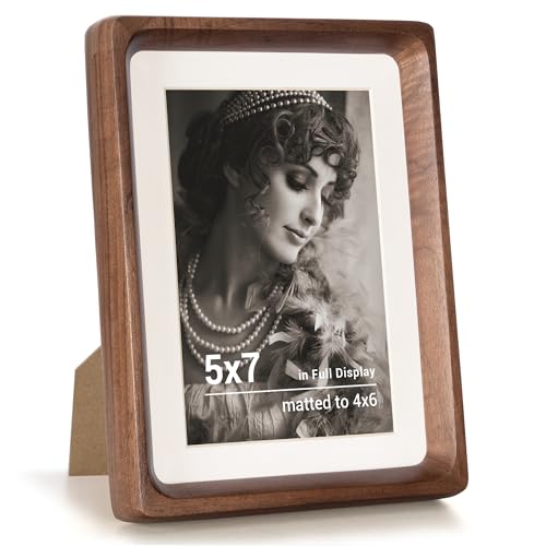 Fun Memories 5x7 木製フォトフレーム マット付き 4x6写真対応 手作り丸角加工
