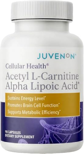 Juvenon Cellular Health - Acetyl L-Carnitine ALCAR + Alpha Lipoic Acid ALA, Made in USA - Energy, Focus & Healthy Aging for Heart, Brain, Cell & Metabolism | NAD+ Support (90 Capsules)