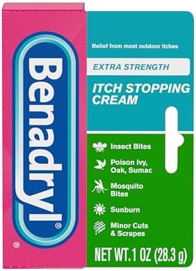 Benadryl Extra Strength Itch Stopping Cream, Topical Analgesic Cream with Diphenhydramine HCl & Zinc Acetate Skin Protectant, Anti-Itch Ointment for Insect Bite & Sunburn Relief, 1 oz