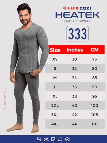 Image of Lux Cozi HEATEK Men's Round Neck Full Sleeve Skin Friendly Winter Wear Thermal Top and Bottom Set | Thermal Set for Men | Style 333