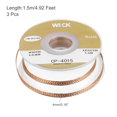 Image of MECCANIXITY Solder Wick Braid No-Clean Desoldering Wick Braid 0.16 Inch Width 5 Feet Length for Remove the Solder Electrical Components 3 Pack