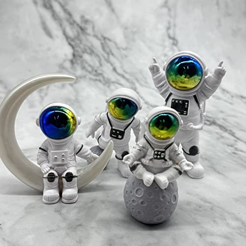LUOZZY 4 Pcs Astronaut Cake Cupcake Toppers Birthday Outer Space Cake Cupcake Decorations Miniature