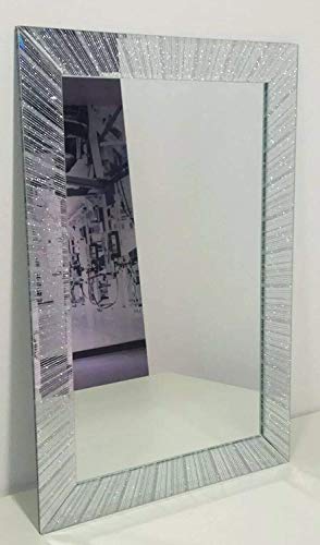CAPRISTAR Rectangle Shape Designer Silver Glitter Wall Mirror Frame Beautiful Decoration Art Piece Gift (60x40cm) Diagonal Design