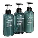 Qikuver Leere Pumpflaschen, 3 Stück, 500ml, Kunststoff, nachfüllbar, für Toilettenartikel, Flüssigkeitsaufbewahrung, Spender für Lotion, Shampoo, Duschgel, Creme (Blau 500ML)