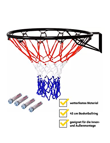 Foto von STREETSKILLER Basketballkorb mit Wandhalterung und abnehmbarem Basketballnetz. Standard-Korbgröße mit 45 cm Durchmesser für die Innen- und Außenmontage geeignet, inklusive Montagezubehör