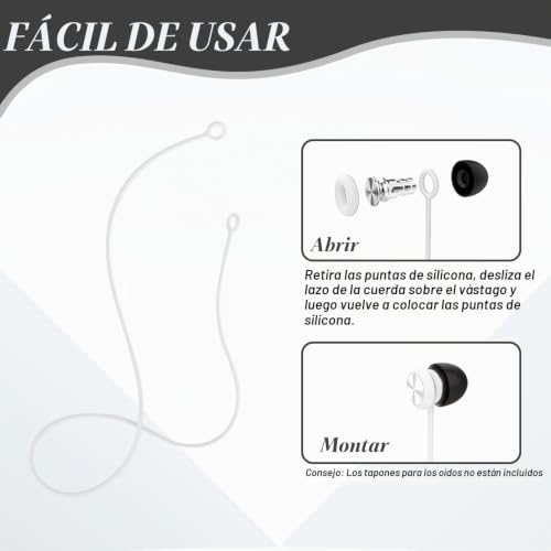 Miniatura 4 de Necxon Cordon De Seguridad Resistente A Tirones Para Tapones De Oídos De Silicona, Compatible Con La Mayoría De Los Auriculares Con Puntas Extraíbles, Blanco