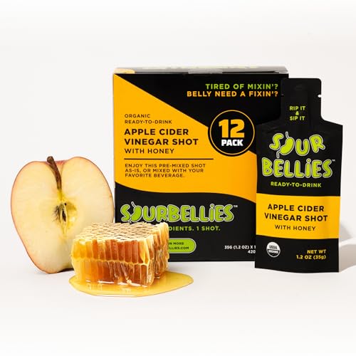 Sourbellies Apple Cider Vinegar Immunity Wellness Shot with Honey, Organic ACV Shot for Digestion Support & Bloating Relief, Ready-to-Drink, On-The-Go Wellness, Gut Health, 1 oz (Pack of 12)