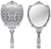 PROBEAUTIFY Decorative Hand Held Butterfly Design Mirror | 180 Degrees Full Folding Portable Travel Makeup Mirror (Silver)