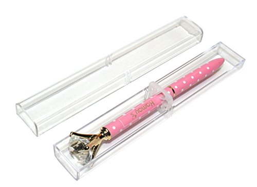 Diamond Pen Metal Ballpoint Pen With Big Crystal Diamond Funky Design Quality Metal The Queen's Scepter Crown Style Office Supplies 1.0Mm Black Ink With Grift Box By Kamay's (Pink With White Dot) #TOP6