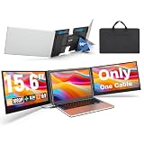 Laptop Screen Extender, 15.6" 1080P FHD IPS Display, One Cable Triple Monitor for 13"-17.3" Laptops, Driver Required, Laptop Monitor Extender Compatible with Windows, All Mac (M1-M5 Included)